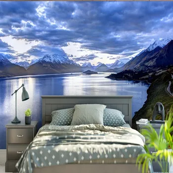 

Dropship Custom Blue Wallpaper Lake Water Blue Sky White Clouds Alpine Wall Paper 3d Modern Wallpaper Living Room Papel Mural