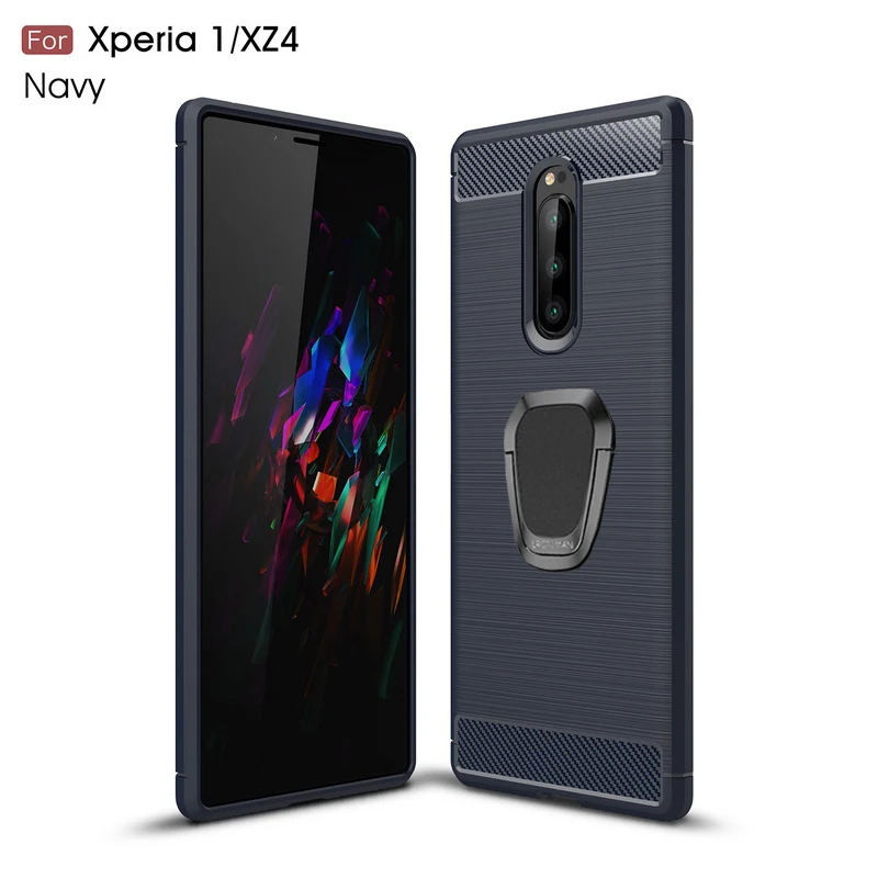 Чехол из углеродного волокна для sony Xperia 2 20 XZ4 Compact XZ3 XZ2 Premium XZ1 Compact XZ XA3 XA2 XA1 Ultra 10 Plus L2 Чехол-держатель - Цвет: Тёмно-синий