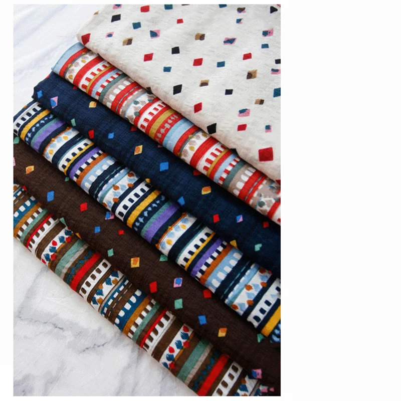 Хлопчатобумажная ткань KDF2 в полоску/горошек/геометрический принт летнее платье