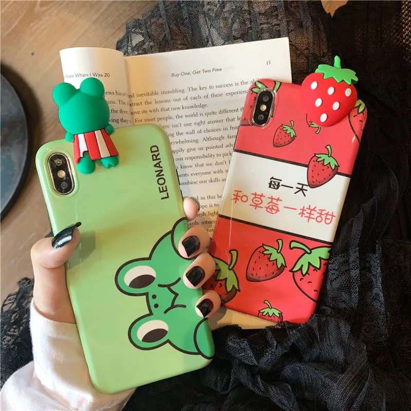 Милый мультяшный 3D лягушка клубника смартфон, подходящий чехол для iPhone 6 7 8 S Plus X XR XS XSMAX тонкий защитный силиконовый из ТПУ чехол