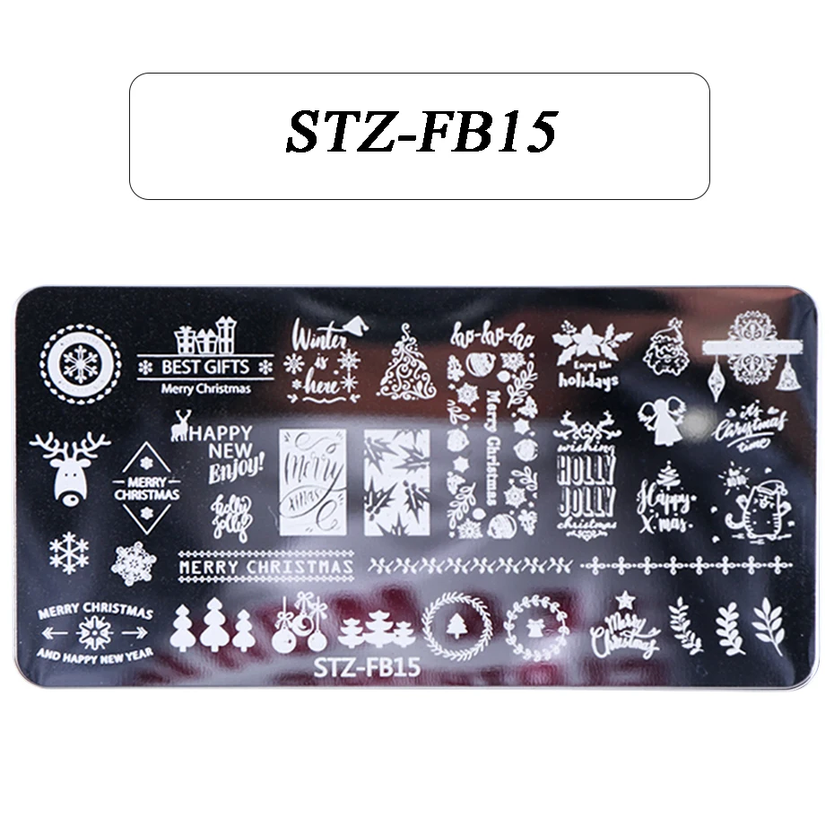 STZ-FB15 1 шт нержавеющая сталь ногтей штамповки пластины Маникюр листья клен шаблон плесень Рождественские снежинки Дизайн ногтей украшения LYSTZFB01-19 - Цвет: STZ-FB15