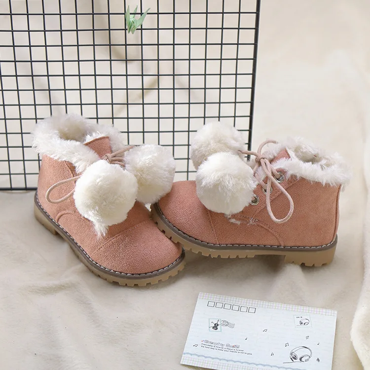 Winter New Kids Princess Boots Baby Girls Bow Ankle Boots Children Soft Pink Shoes Brand Martin Boots Fashion Warm Sweet Boots