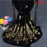 New Fashion High quality Girl Long Silk Scarves Soft Gold Peacock Chiffon Wrap Shawl Pashmina Scarves 2