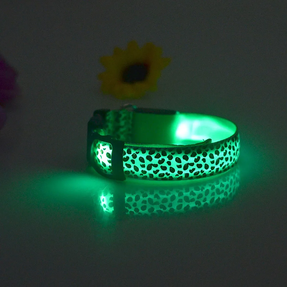 Pet Leopard Style Collars Glow USB Durable Adjustable safe Rechargeable Pet Collar LED Flashing Glowing Light Dog Cat supplie#yl