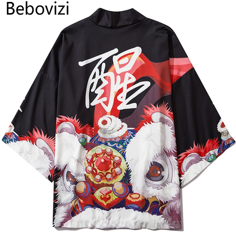 Bebovizi Summer Japan Streetwear Man Beach Kimono Cardigan Cosplay Shirt Blouse for Men Unisex Japanese Yukata Kimonos