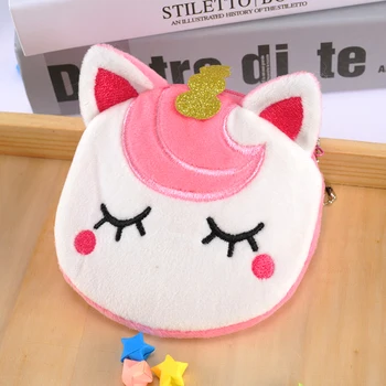 

Cartoon plush unicorn coin purse cute cartoon coin purse girl embroidery key case storage bag children gift coin bag Christmas