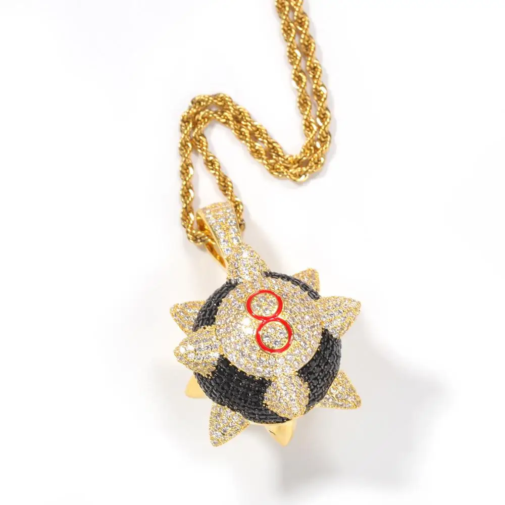 

Zciti New Iced out Trippieredd Inspired Spike 8-ball Billiards Pendant Necklace With Tennis Chain Hip hop Jewelry
