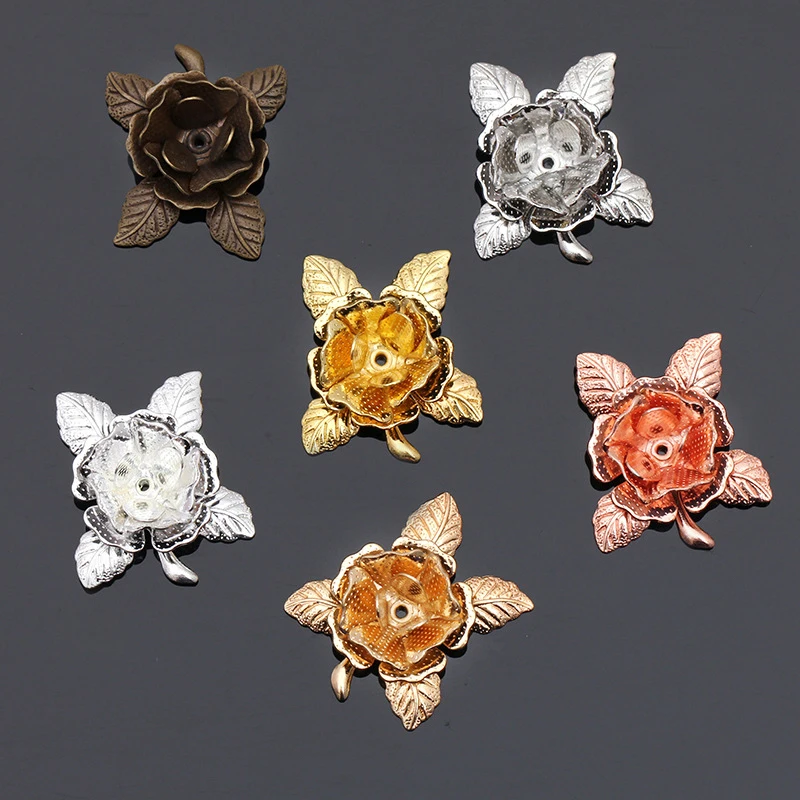 

10pcs Metal Three-layer Stereoscopic Flowers Filigree Connectors Retro Charms For DIY Making Headwear Components Findings