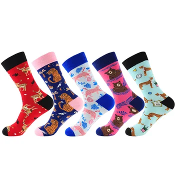 

Men's Funny Socks Spring Personality Cartoon Tiger Leopard Bear Pattern Breathable Sweat-absorbent Socks Size 37-45