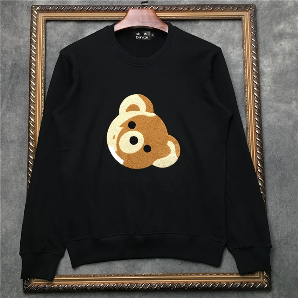 

Men's 100% Cotton Black and White Pullover With Embroidery Bear Head Sweatshirt Men Sweaterwear DD|41935D535