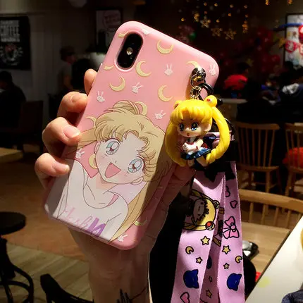 Для iPhone 11 pro 3D Сейлор Мун чехол для телефона для iPhone 11/11 pro Max мультяшная задняя крышка+ ремешок+ игрушка - Цвет: As shown in