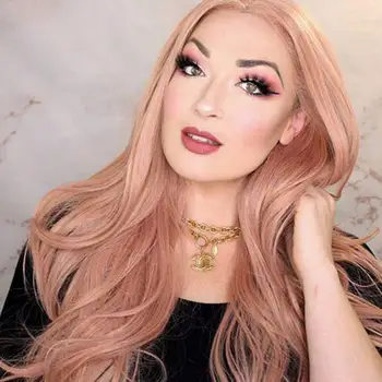 

Fantasy Beauty Lace Front Wigs Rose Gold Synthetic Lace Front Wig Long Straight Natural Hairline Heat Resistant Fiber Hair