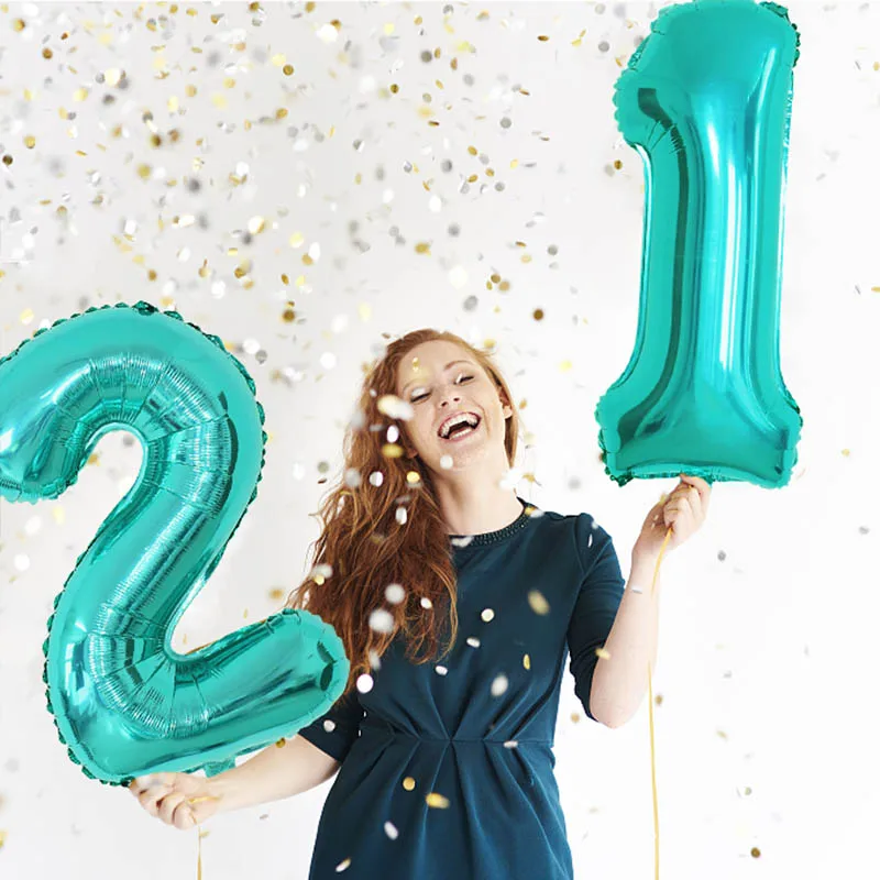 

32inch Blue Green Number Foil Balloons Large Helium Globos Birthday Party Wedding DIY Decorations Digit Figure Ballon