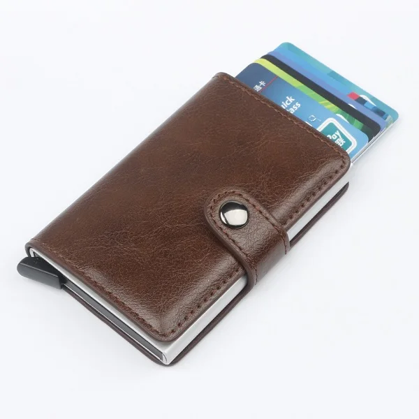 Men And Women Automatic Wallet Aluminum Alloy Card Case Anti-Degaussing Anti-Theft RFID Aluminum Bank Credit Card - Цвет: KB-009 coffee