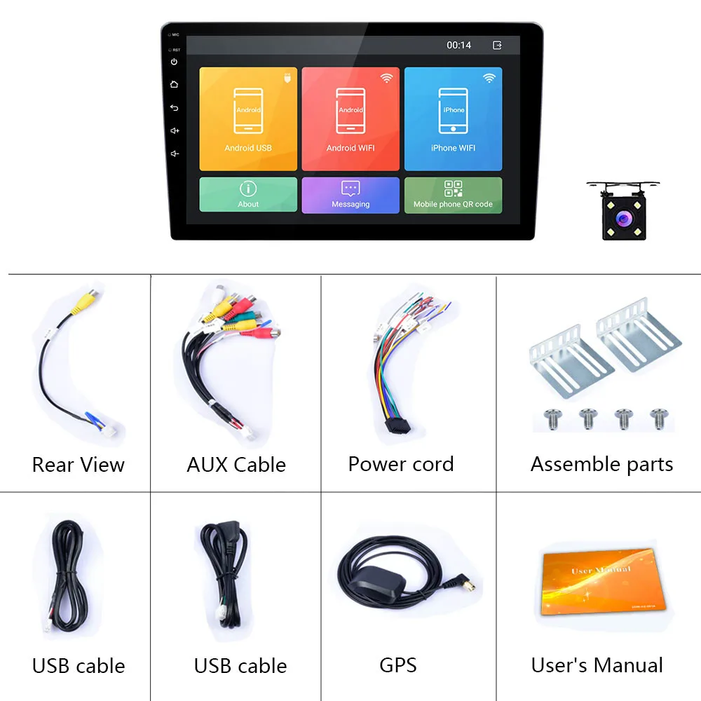 With 4 LED Camera Hikity Podofo Android 2 Din радио автомобильный 10," сенсорный экран двойной Din стерео навигация автомобильный MP5 плеер Поддержка зеркального соединения - Цвет: With 4 LED Camera