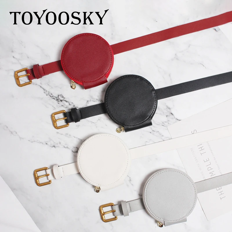 Модные Поясные Сумки из искусственной кожи, женские кожаные поясные сумки, винтажные круглые поясные сумки с пряжкой, черный и красный цвета, карман для телефона