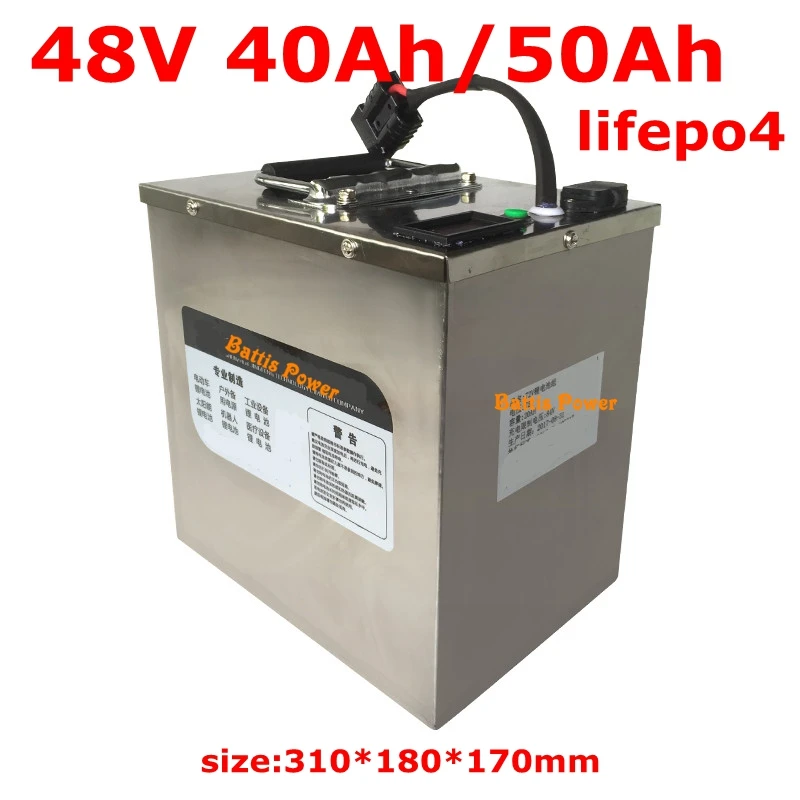 Водонепроницаемый 48V 50Ah Lifepo4 48v 40AH батарей BMS для 2000 Вт Электрический скутер велосипед трехколесный велосипед лодка резервного питания+ 5A зарядное устройство