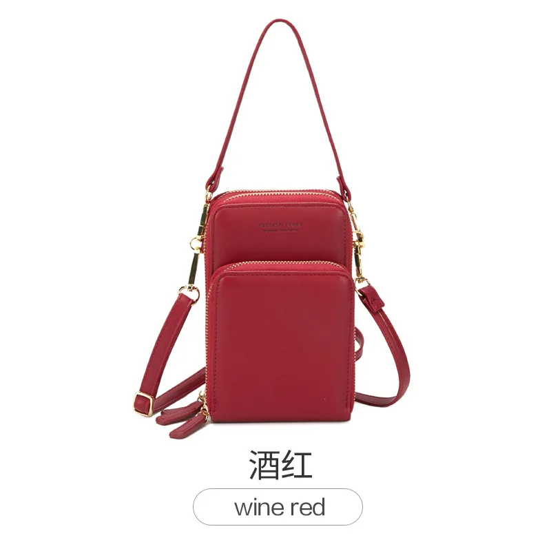 Роскошные кожаные сумки-мессенджеры для женщин клатч мини сумка через плечо Красная Женская Большая вместительная сумка для телефона дамская сумочка на молнии - Цвет: wine red