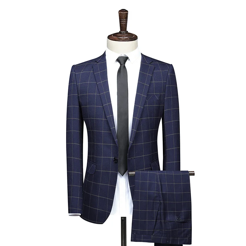 

2020 Men's Fashion Boutique Plaid Wedding Dress Suit Three-piece Male Formal Business Casual Suits