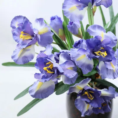 blue 5 шт., искусственные шелковые цветы, три головы, настоящие, на ощупь, цветок Алисы, ирис, сделай сам, свадебные, для дома, вечерние, искусственные цветы - Цвет: blue