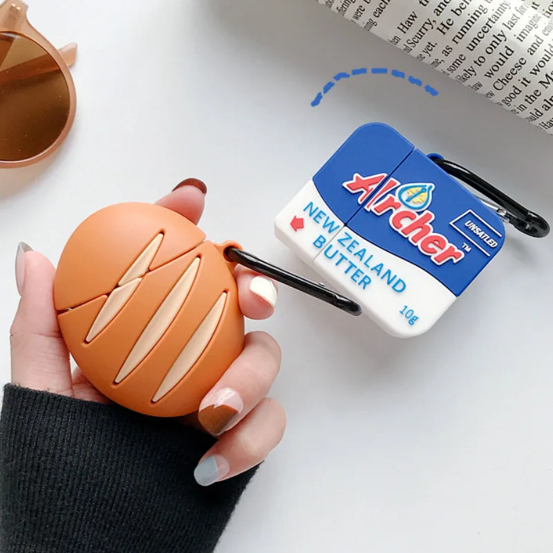 

Bluetooth Earphone Case for Airpods 2 Cute Protective Cover for Airpods Accessories with Keychain Stereoscopic 3D Bread Butter