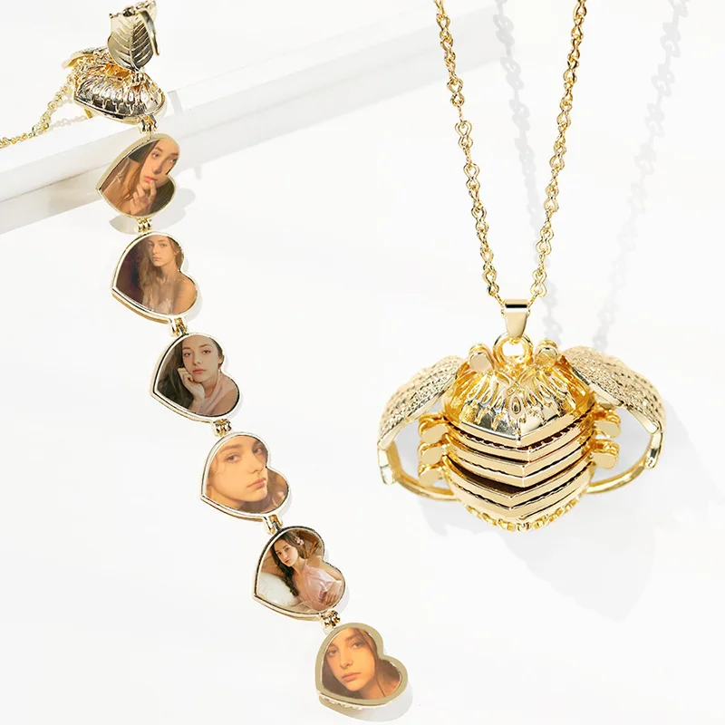 Zavorohin 6 слотов складной расширение фото подвешиваемый кулон ожерелье сердце и крыло рамки ожерелье s дружба чокер ювелирные изделия любовные подарки