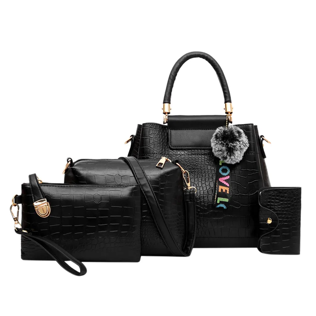 

Luxury Handbag Black Shoulder Messenger bag Four-Piece Zipper Leather Solid Color Shoulder Bag Messenger Bag bolsa feminina #DX