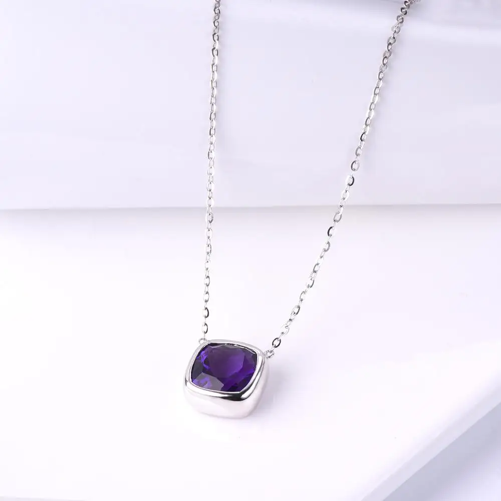 LP 3.57Ct натуральный Uruguay аметистый кулон ожерелье для женщин 10 мм драгоценный камень ювелирные украшения Pure14K Белое золото для лучшего друга