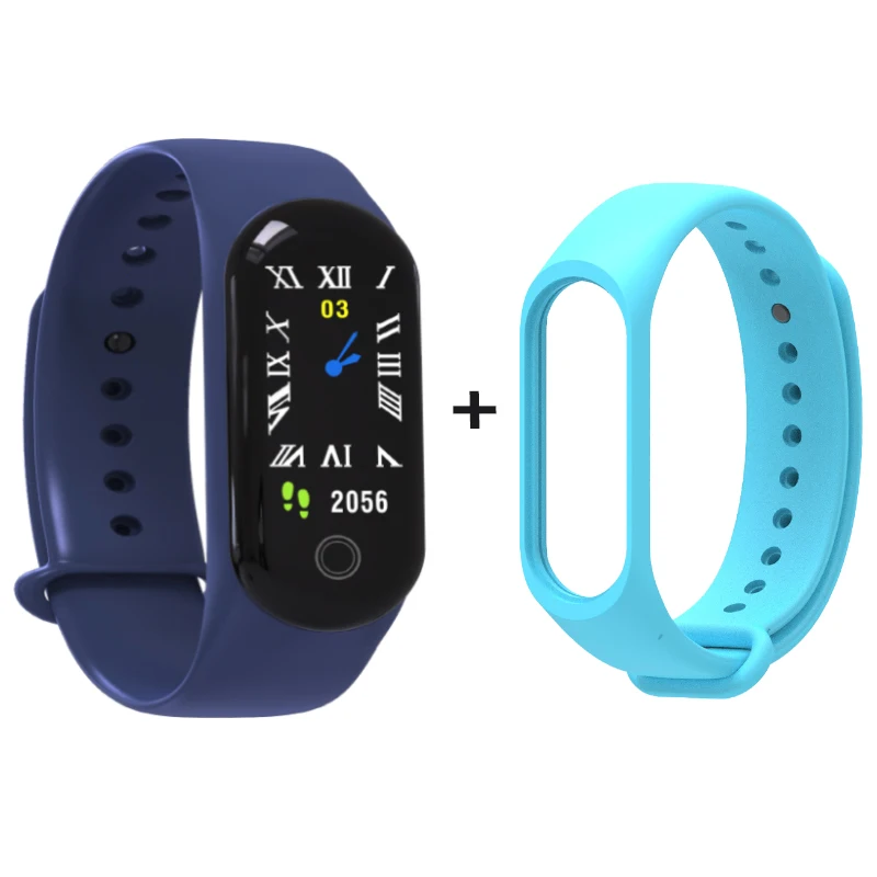 Умные часы M30, поддержка нескольких языков, браслет, пульсометр, кровяное давление, водонепроницаемый, Ftness трекер для Android iOS - Цвет: with skyblue strap