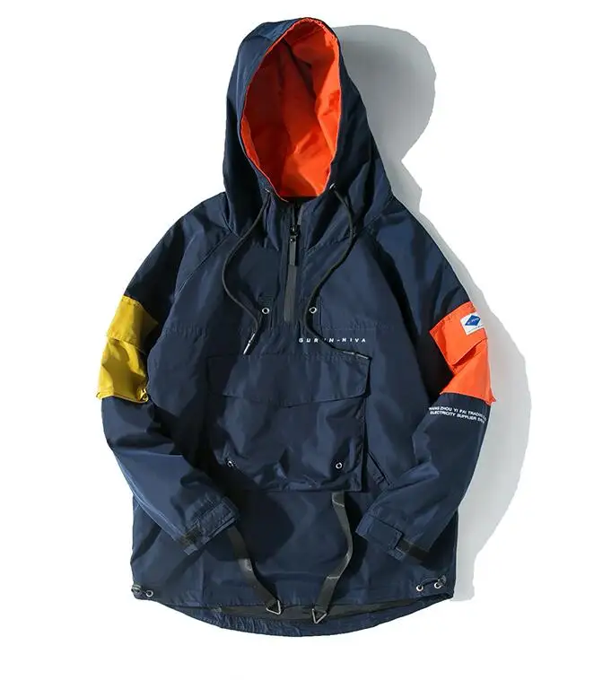Yizlo anorak куртка ветровка Мужская jaqueta masculina на молнии Лоскутная куртка уличная осенняя куртка с капюшоном - Цвет: Тёмно-синий