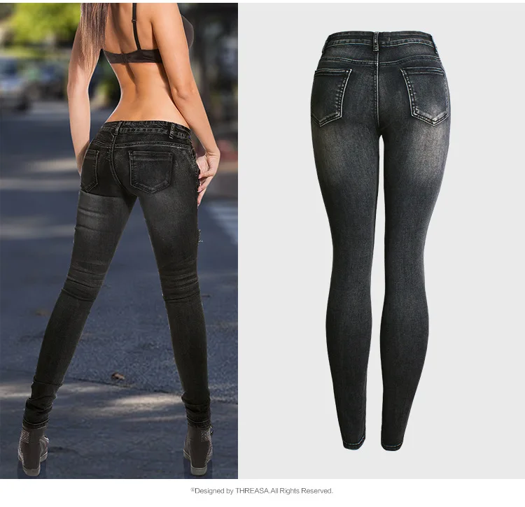 Локомотив женские отверстие-breaking облегающие брюки; эластичные женские джинсовые узкие брюки средства ухода за кожей стоп Джинсовые брюки для женщин