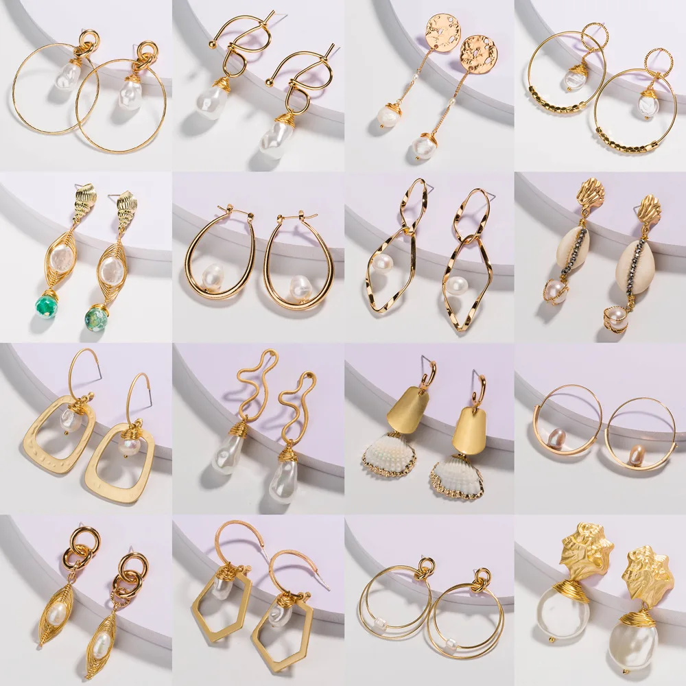 

Fashion Gold Color Statement Pearl Geometric Earrings for Women Creative Flower Shape Dangle Earrings Luxury Jewelry Gifts