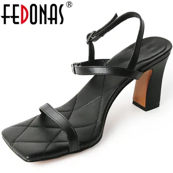 

FEDONAS Concise Elegant Lace Up Women Sandals 2020 Summer Genuine Leather High Heels Pumps Newest Working Basic Shoes Woman