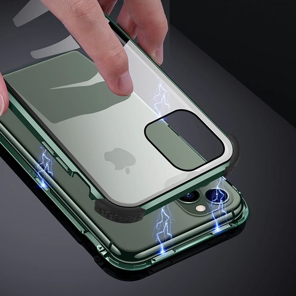 Магнитный ударопрочный чехол из закаленного стекла для iPhone 11 Pro MAX 360 Защита от царапин металлический чехол магнитный металлический чехол