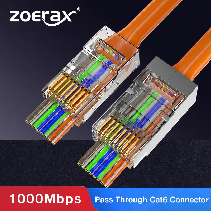 Разъем RJ45 ZoeRax Cat6 проходной разъем для кабеля Ethernet штекер 30 МК позолоченный Cat 6