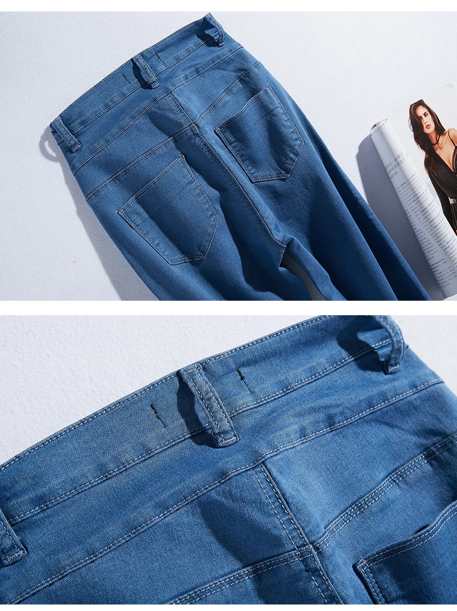 LEIJIJEANS, джинсы с высокой талией, на пуговицах, полная длина размера плюс, светло-голубые джинсы для женщин, Стрейчевые джинсы скинни, Женские джинсы-карандаш