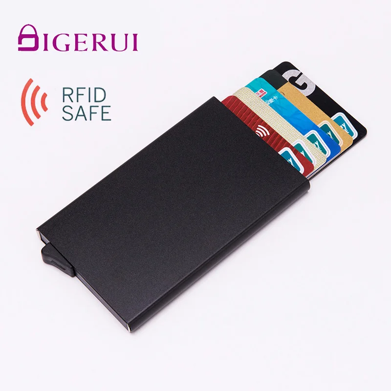 

DIGERUI RFID Anti-magnetic Anti-theft Brush Credit Card Automatic Play Card Type Aluminum Box Wallet PU Metal Wallet Purse