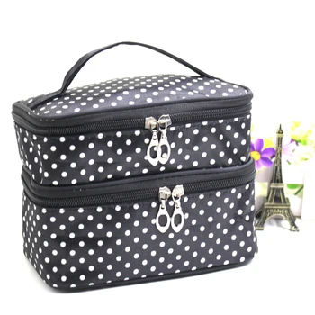 

Fashion Double layer small dots cosmetic bag makeup tool storage bag multifunctional Storage package drop shipping