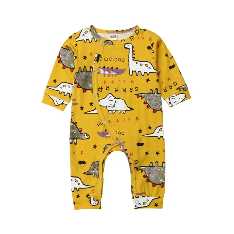 

0-18M Autumn Infant Baby Boy Girl Cartoon Dinosaur Romper One-Piece Jumpsuit Newborn Kids Warm Clothes Playsuit Overall Outfit