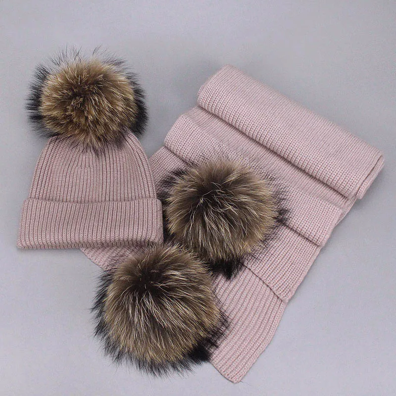 Помпон из натурального меха для женщин, шапки, шарфы, помпоны из натурального меха для шапки и шарфа, зимний теплый вязаный шерстяной вязаный детский шарф - Цвет: Pi Pink