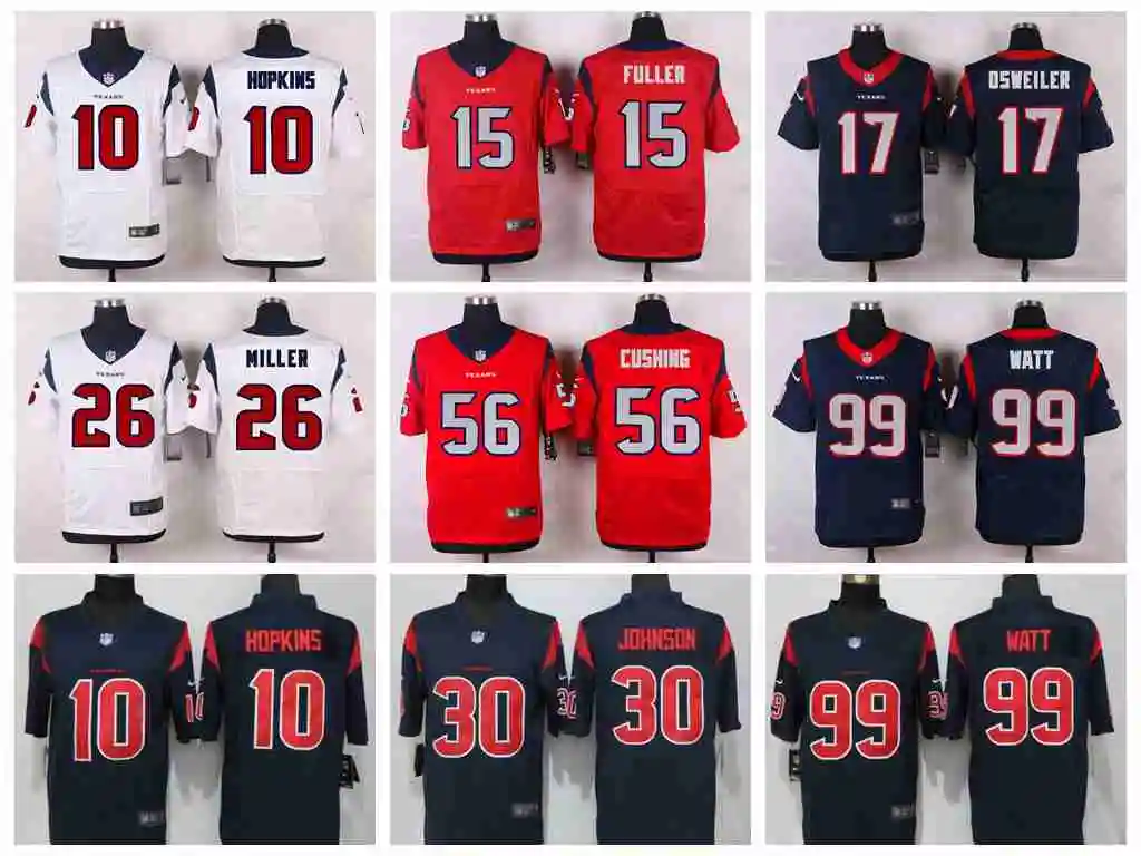 Stitiched, Хьюстон J.J. Ватт Брайн Cushing DeAndre Hopkins Elite для мужчин Джерси