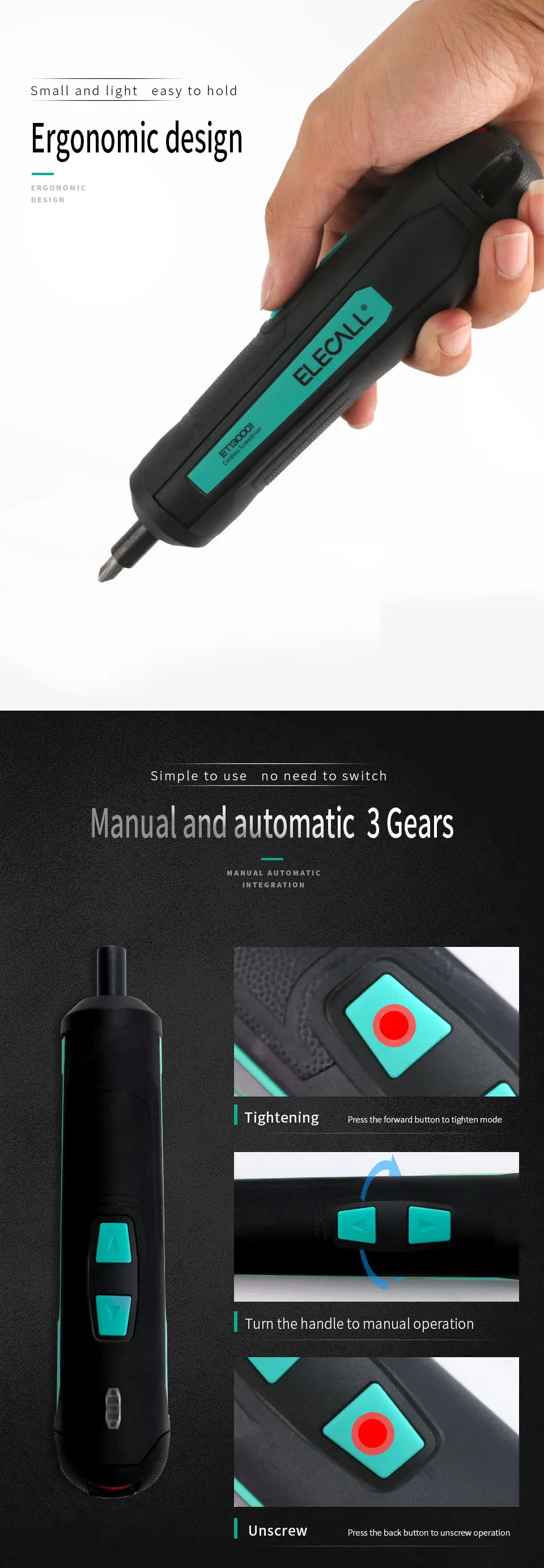 ELECALL ET130001 Мини Электрическая отвертка электрические аккумуляторные USB литиевые батареи 3,6 В аккумуляторная дрель электроинструмент