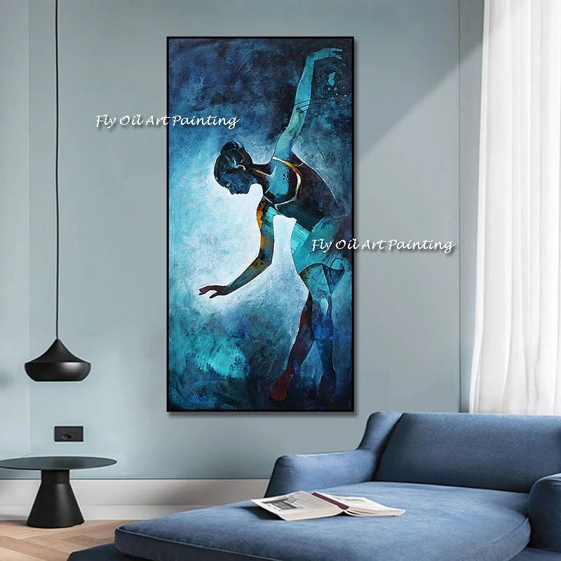 

The Girl In Blue Is Dancing Abstract Oil Painting Wall Art Home Decor Picture Modern On Canvas 100% Hand painted No Framed Gift