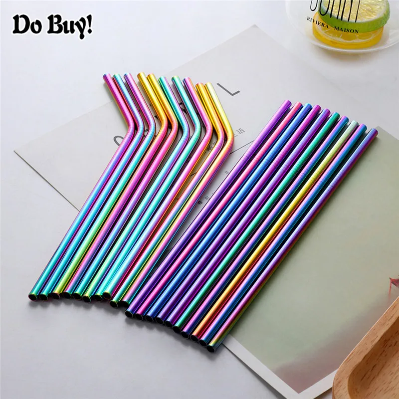 

10Pcs Eco-Friendly Metal Straws Stainless Steel Beverage Drinking Straws Party Tools Bar Accessories