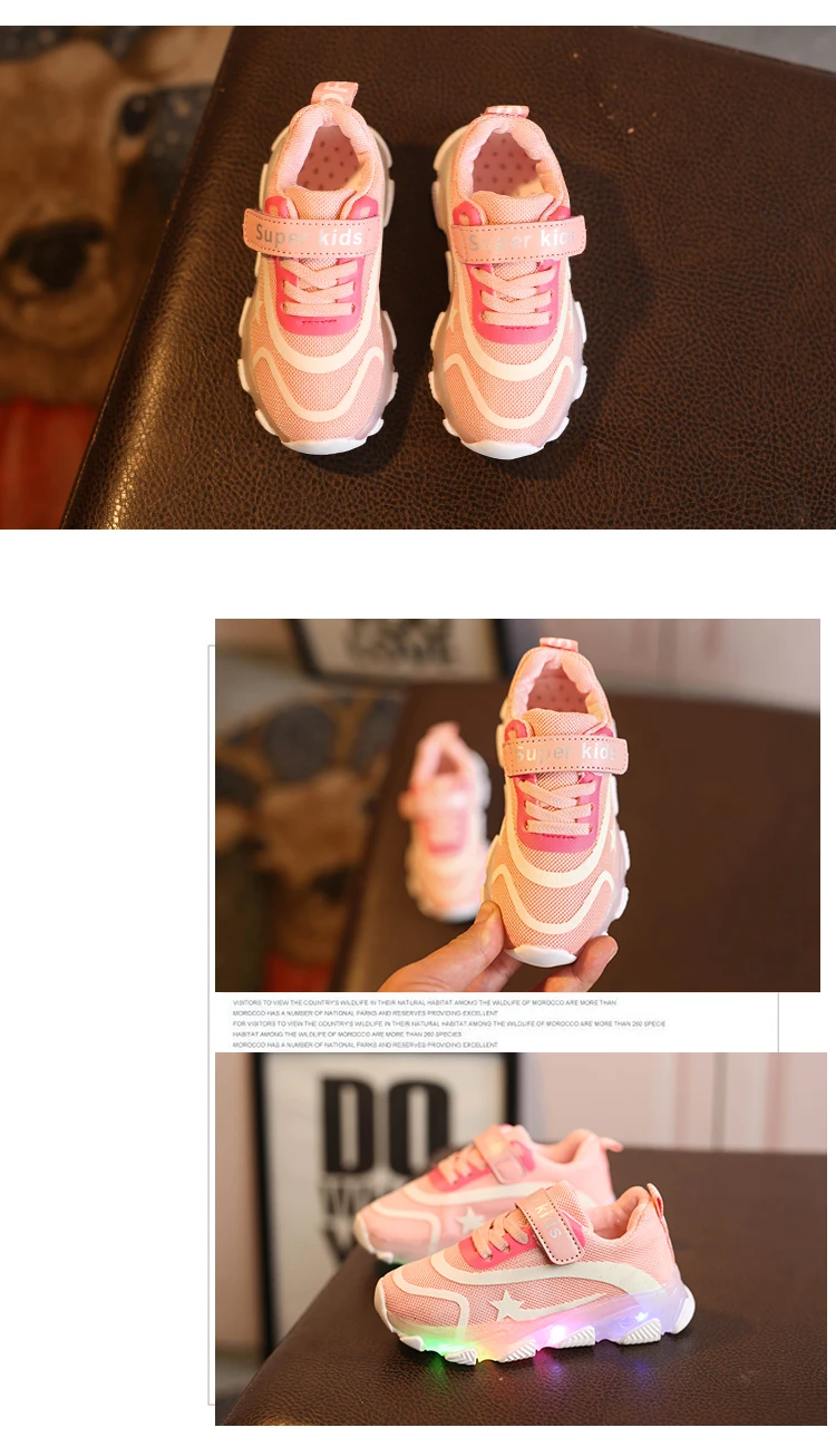 Autumn Led Luminous Shoes fashion Breathable Children Kid Baby Girls Boys Letter Flash Sports Running Sneakers Mesh Casual Shoes