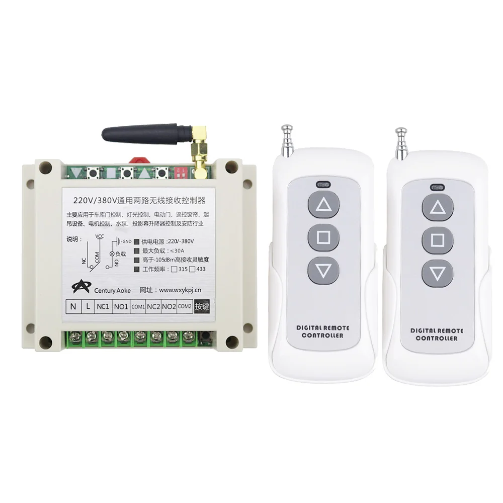 AC 220 V 250V 380V 2 CH RF беспроводной пульт дистанционного управления для трубчатого двигателя вперед и инверсии промышленного оборудования