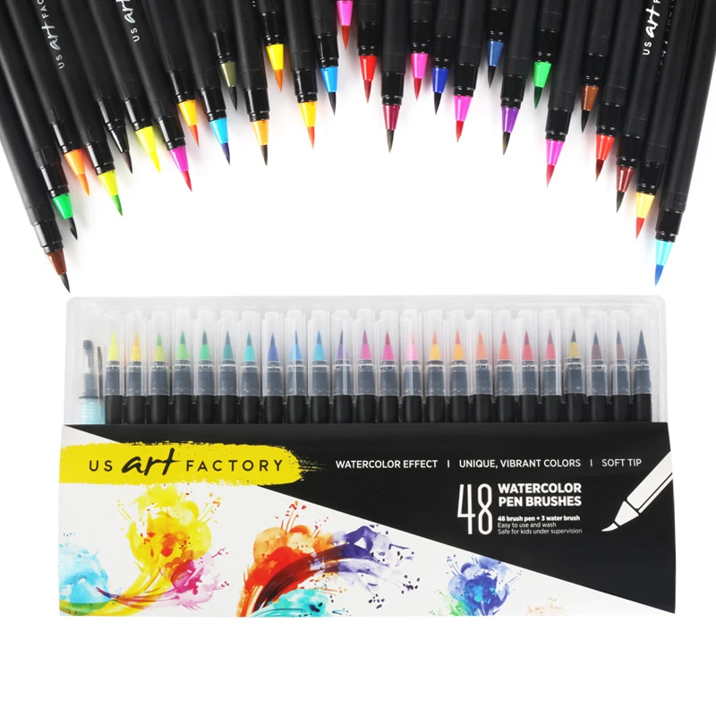 

Watercolour Brush Pens - (48 Piece) Fine Tip Real Brush Pen Set and Professional Watercolor Pens for Calligraphy School Supplies