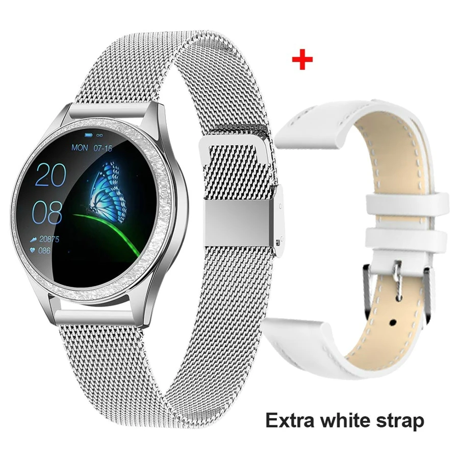 extra white strap LEMFO новые женские Смарт часы сплав чехол IP68 Водонепроницаемый Шагомер монитор сердечного ритма фитнес трекер Smartwatch подарок для женщин - Цвет: extra white strap