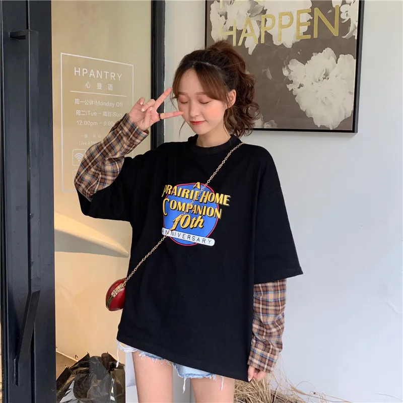 Поддельные Две толстовки с длинными рукавами женские корейские ins Harajuku винтажные BF с буквенным принтом свободные модные пуловеры женские толстовки