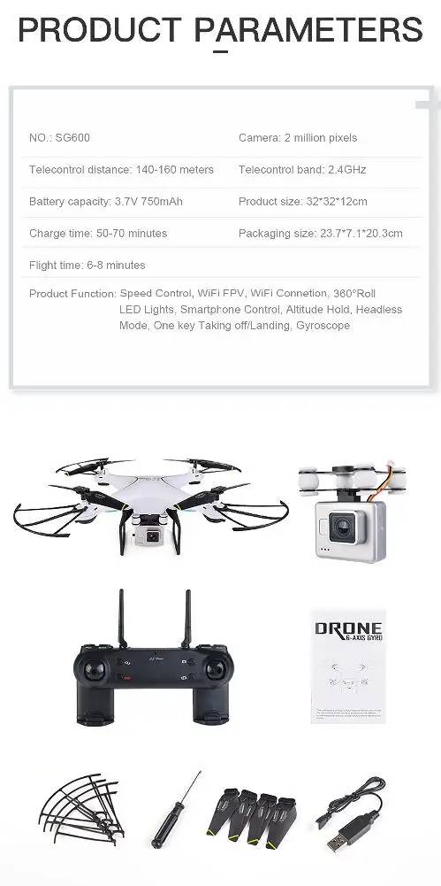 Ни один SG600 Радиоуправляемый квадрокоптер Дрон wifi Live Transmission HD камера фиксированная высота пульт дистанционного управления Самолет игрушки подарок